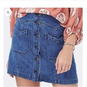 Free People Come a Little Closer Denim Button-Front Mini Skirt Size 8